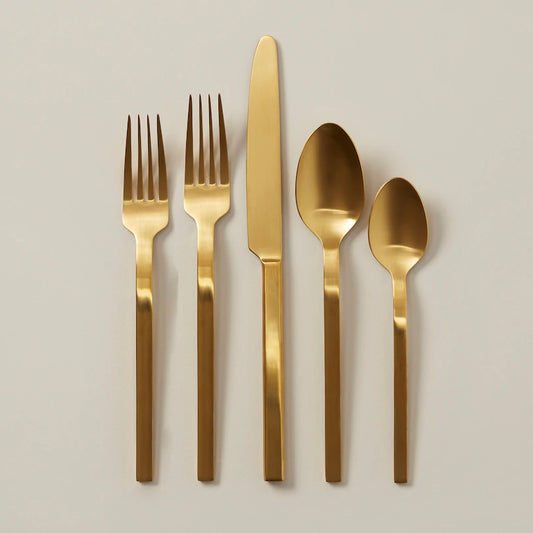set of 5 linear flatware silverware golden brass