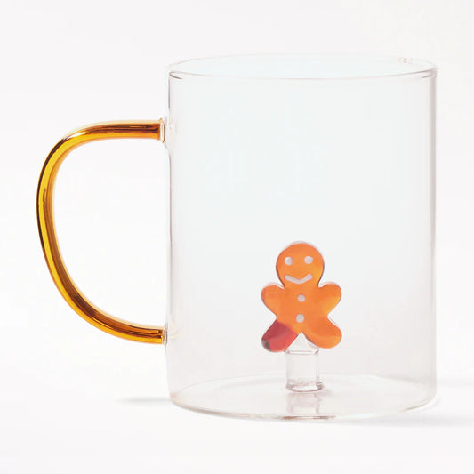 Borosilicate Glass Peekaboo Mug, Gingerbread Man Christmas