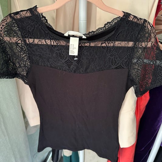 H&M Black Lace Short Sleeve Top
